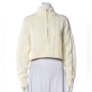 STAUD Cropped Hampton Cream Cable Knit Sweater Size Small
